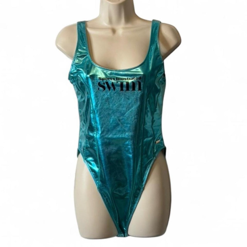 Nia Lynn x Sports Illustrated Swimsuit Metallic Blue One Piece, Women's Size M